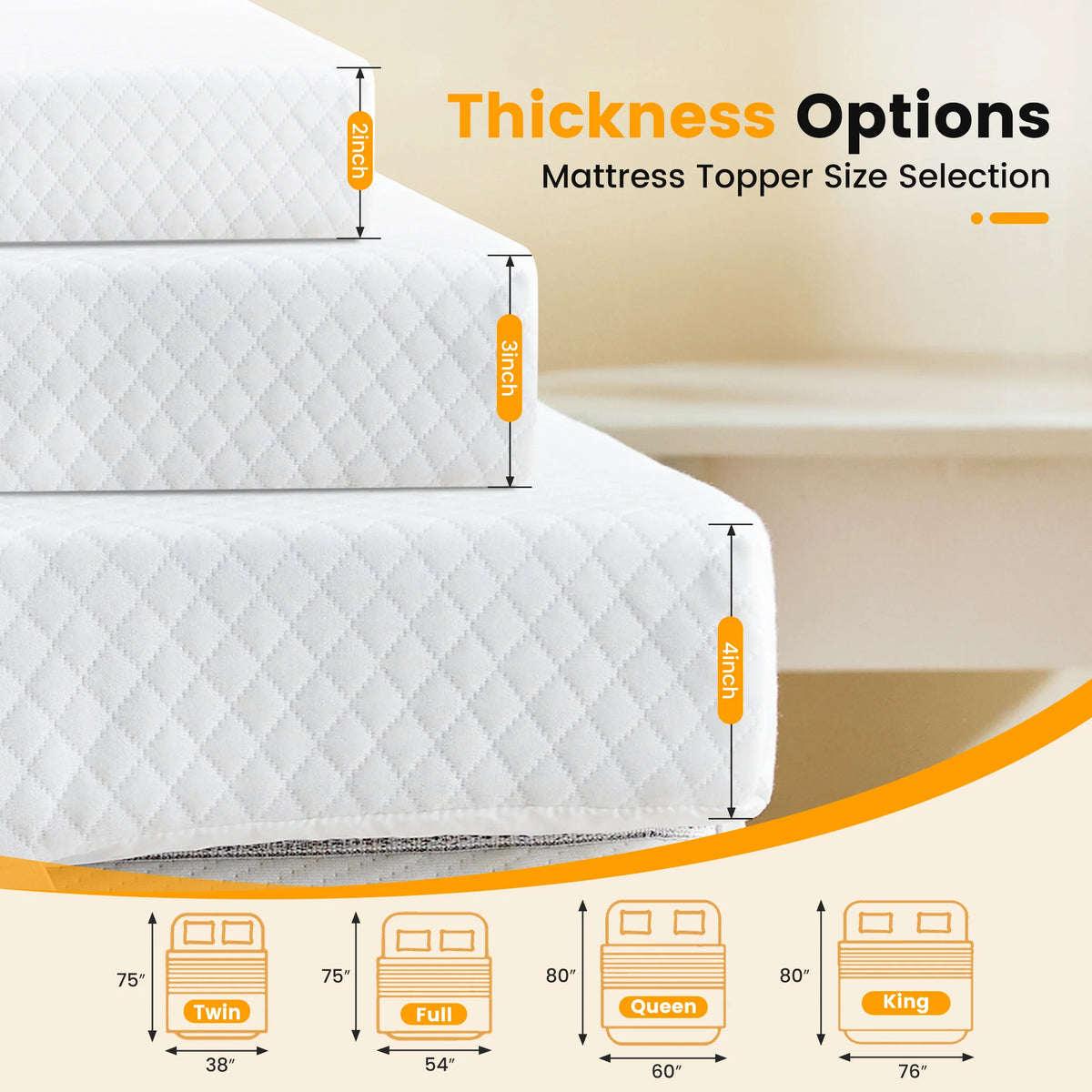 JHK Gel Memory Foam Mattress Topper With Cooling Cover