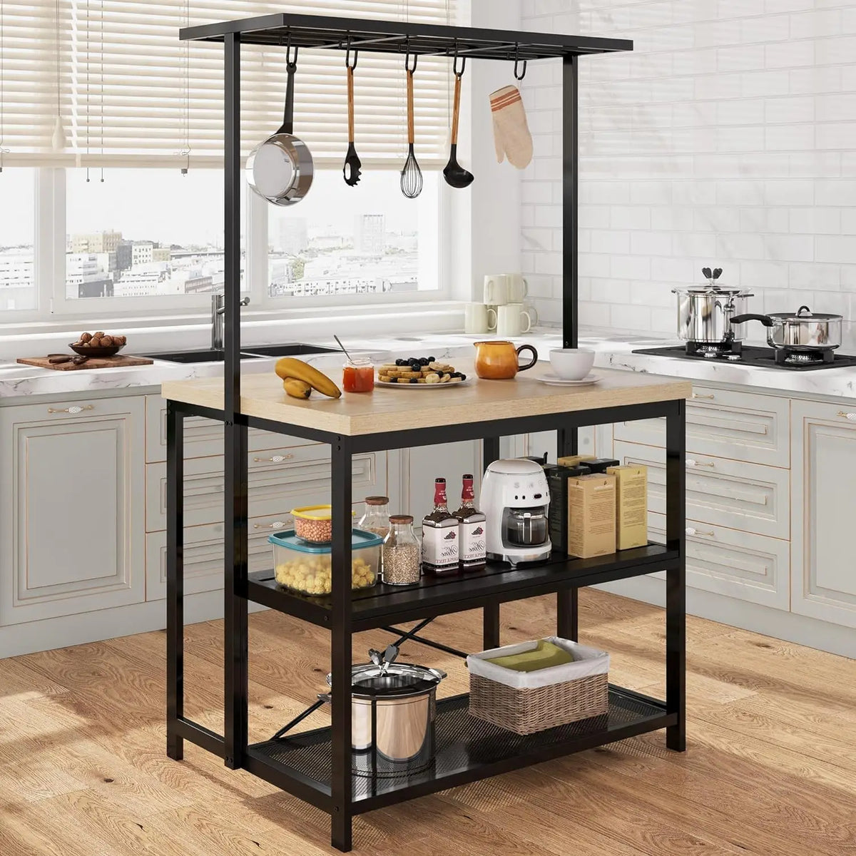 HiMISS Kitchen Island Bakers Rack With Microwave Storage Shelves