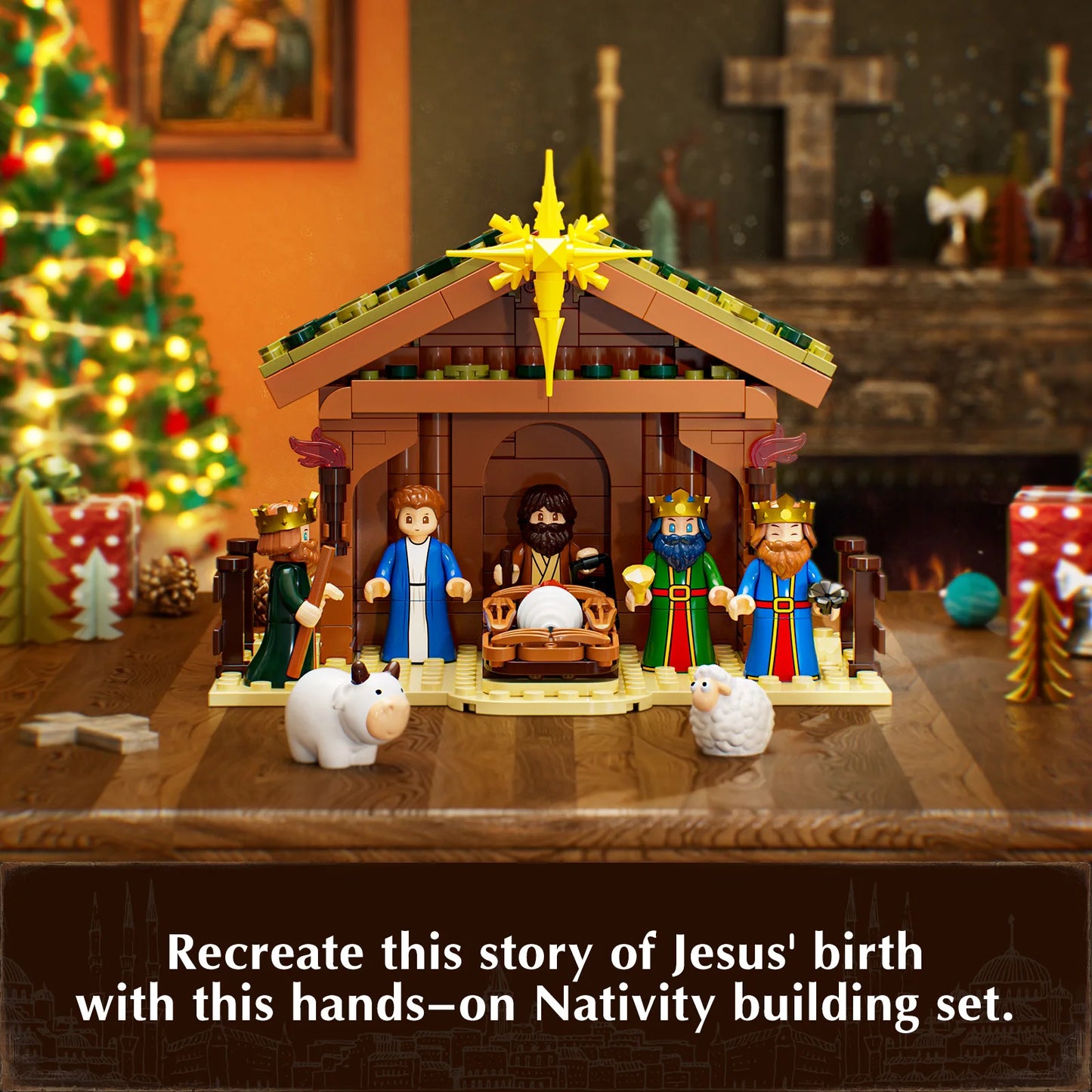 JAKI Christmas Nativity Model Kit Building Blocks for Adults Manger Stable Scene Tabletop Decor Gift for Family and Teens