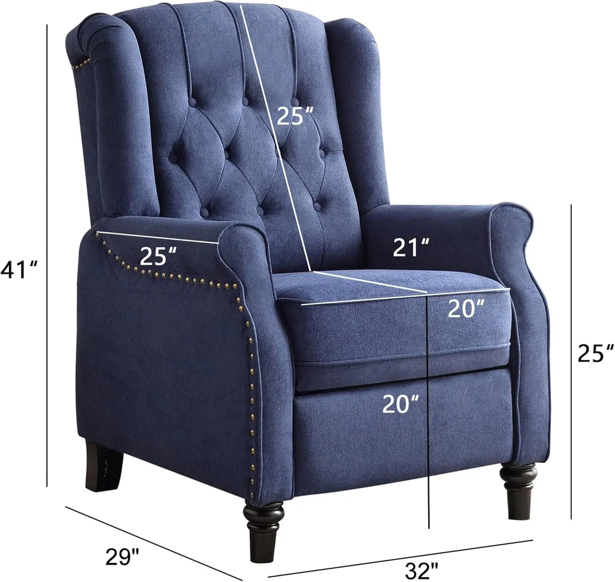 EBELLO Mid Century Wingback Push Back Recliner With Rivet Detail