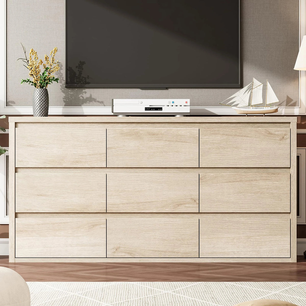 Acekool Modern Handleless Wood Dresser With Spacious Bedroom Storage