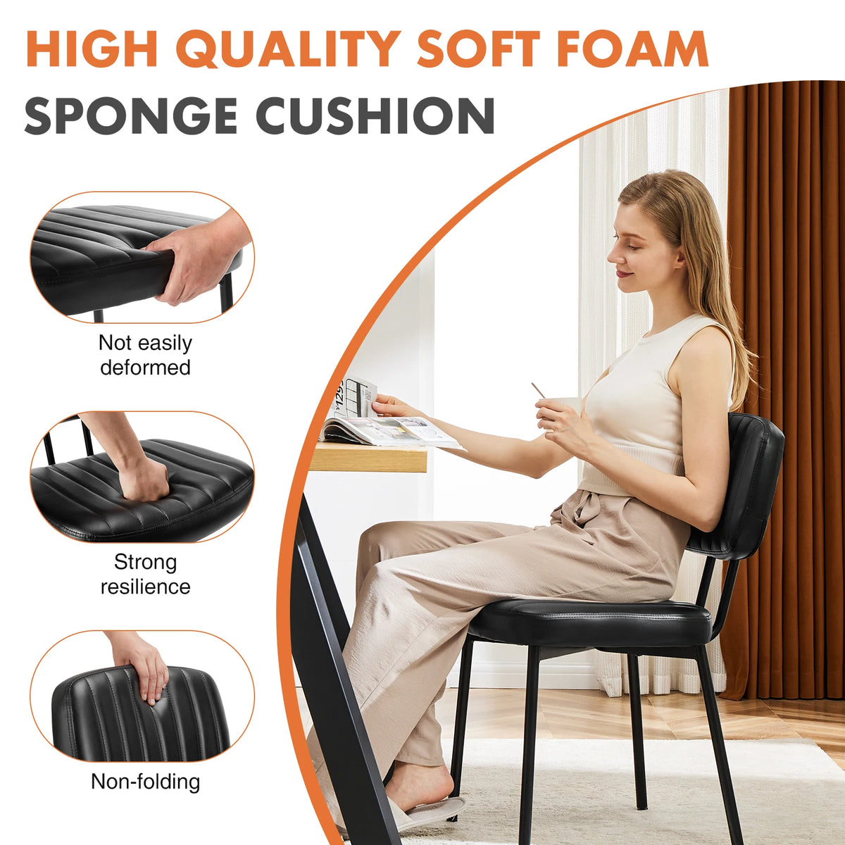 JHK Ergonomic PU Leather Dining Chairs With Lumbar Support