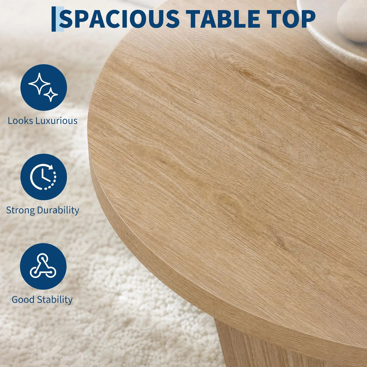 HiMISS Modern Fluted Wood Pedestal Coffee Table for Living Rooms