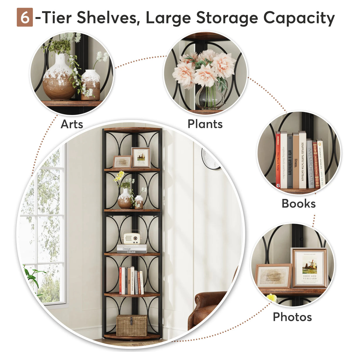 Tribesigns Tall Corner Bookshelf Storage Shelving Unit for Home