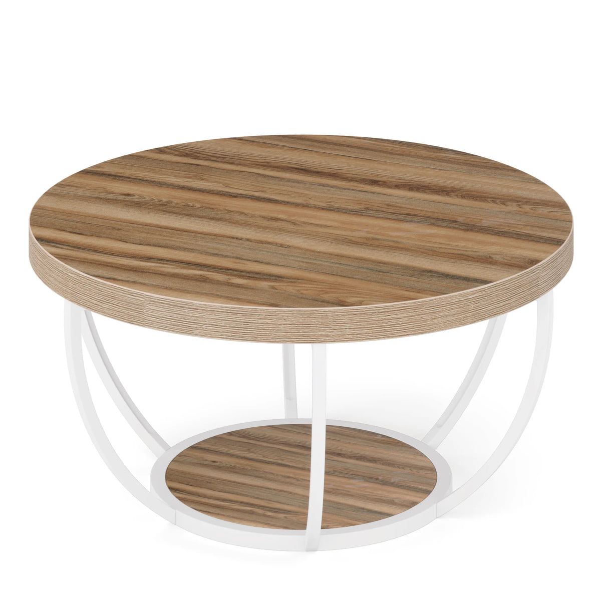 Tribesigns Modern Round Two Tier Coffee Table With Storage Shelves