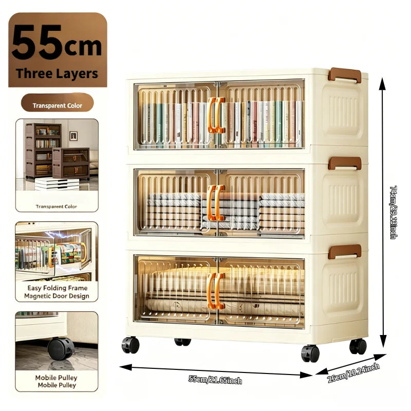 Foldable Stackable Plastic Storage Cabinet With Magnetic Doors