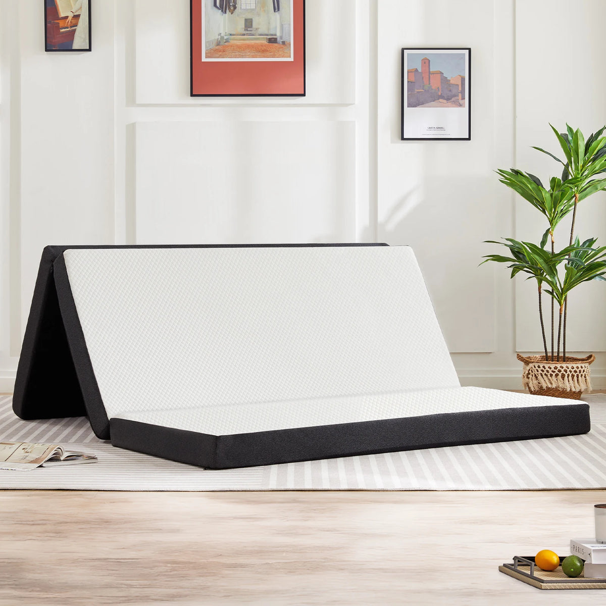 JHK Tri Fold Memory Foam Mattress With Washable Cover Portable Bed