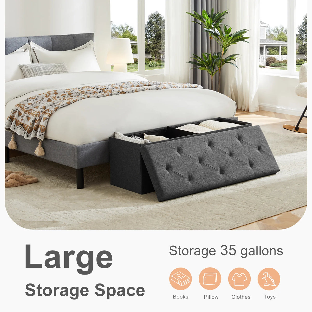 JHK Robust Metal Folding Storage Ottoman Bench With Large Hidden Space