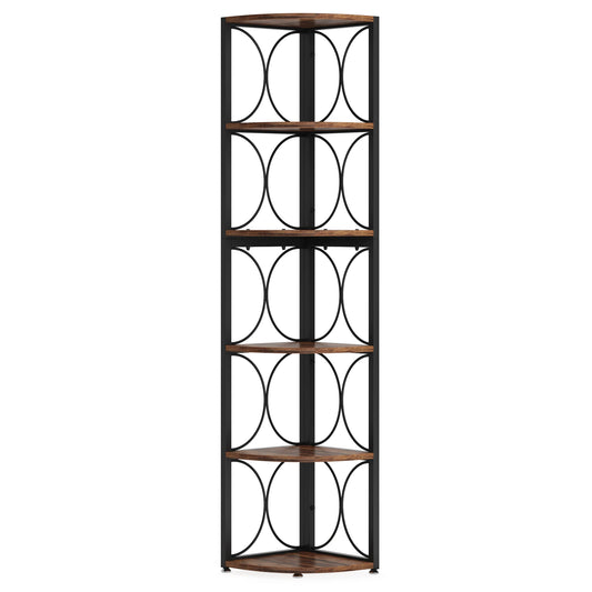 Tribesigns 6 Tier Tall Corner Shelf, 61 inch Rustic Corner Bookshelf Storage Rack Standing Shelving Unit
