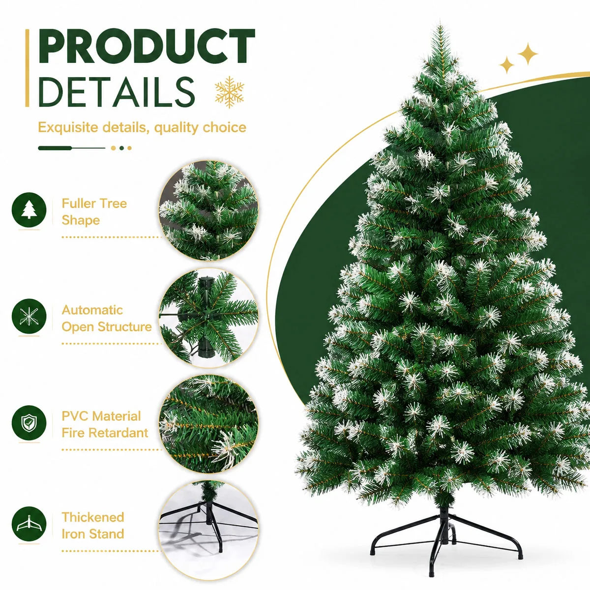 Snow Flocked Unlit Artificial Christmas Tree With Foldable Metal Base
