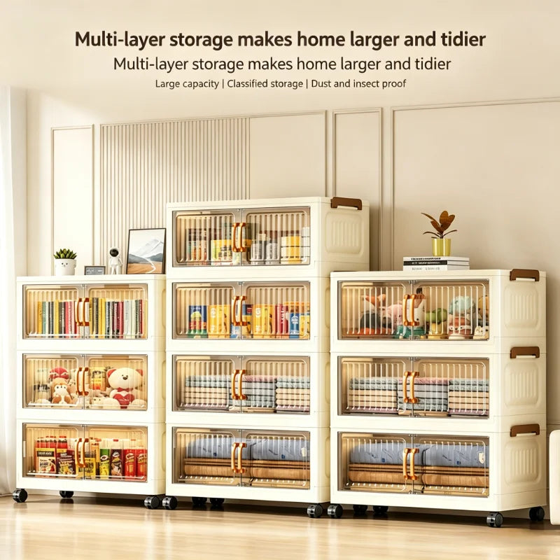 Foldable Stackable Plastic Storage Cabinet With Magnetic Doors