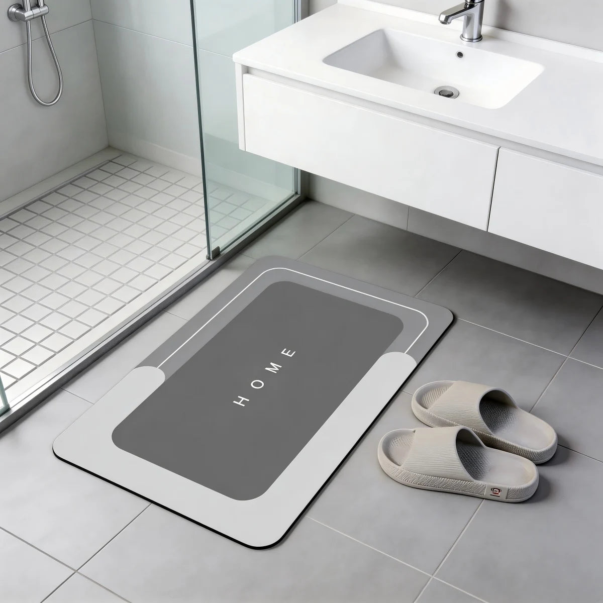 Bathroom Rugs Set 3 Piece, Super Absorbent Quick-Dry Bath Mat with Non-Slip Backing, Stylish "HOME" Print Bathroom Floor Mats, Soft Diatomaceous Earth Bath Rug Set for Shower, Tub & Toilet
