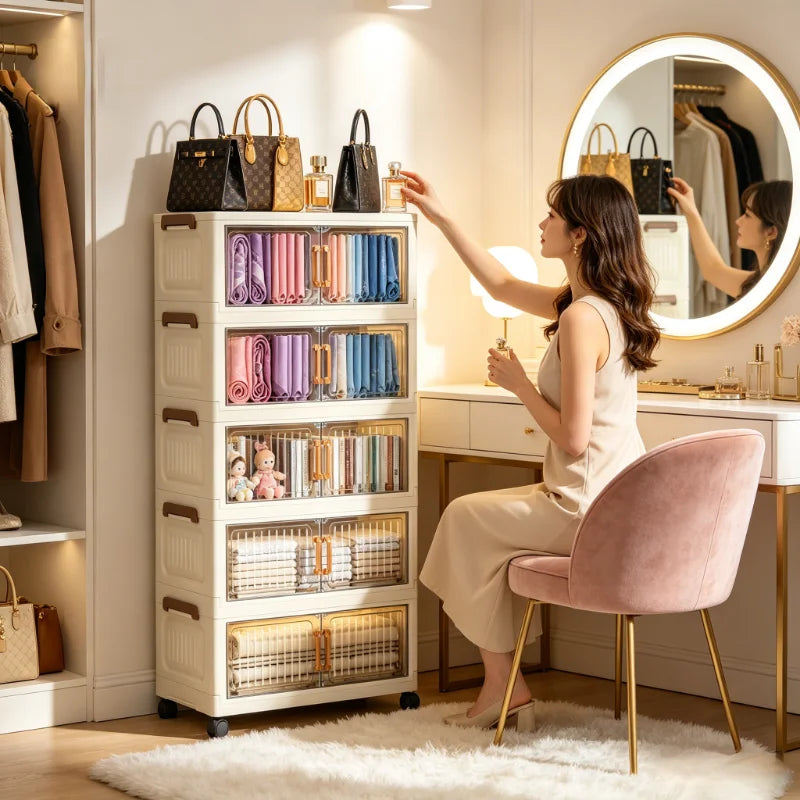 Foldable Stackable Plastic Storage Cabinet With Magnetic Doors