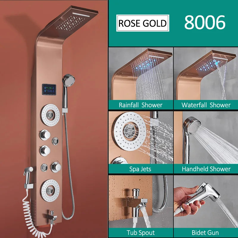Quyanre Six Function LED Shower Panel With Rainfall Massage Jets