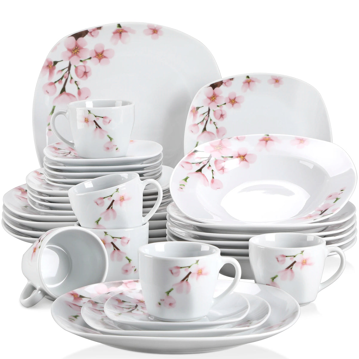 MALACASA Annie Floral Porcelain Dinnerware Set With Plates Cups And Saucers