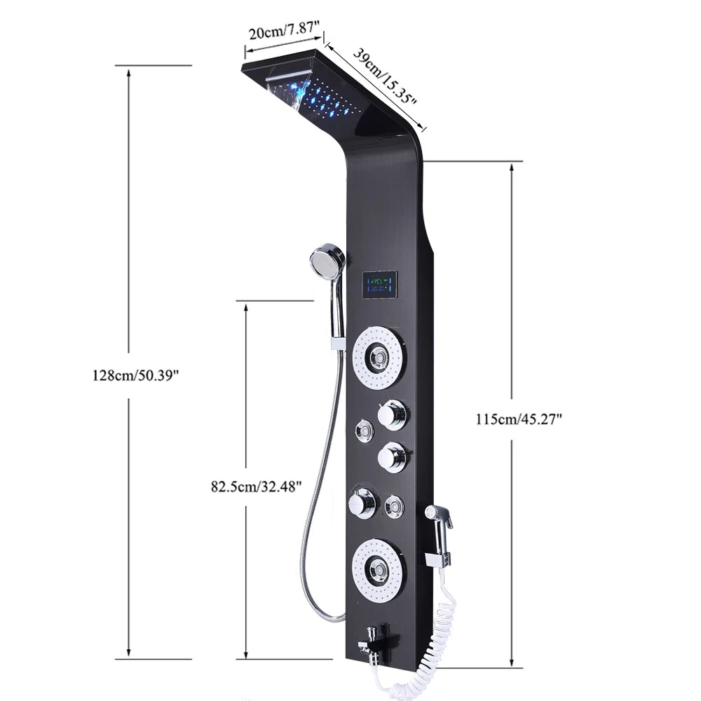 Quyanre Six Function LED Shower Panel With Rainfall Massage Jets
