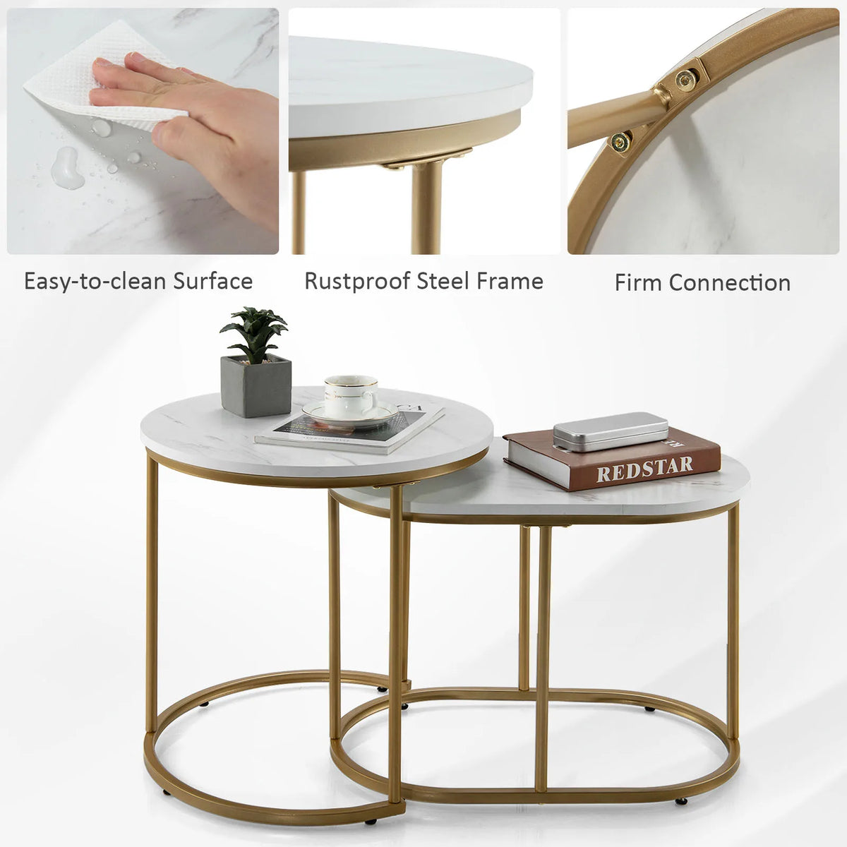 HOMASIS Modern Marble Nesting Coffee Tables for Living Room