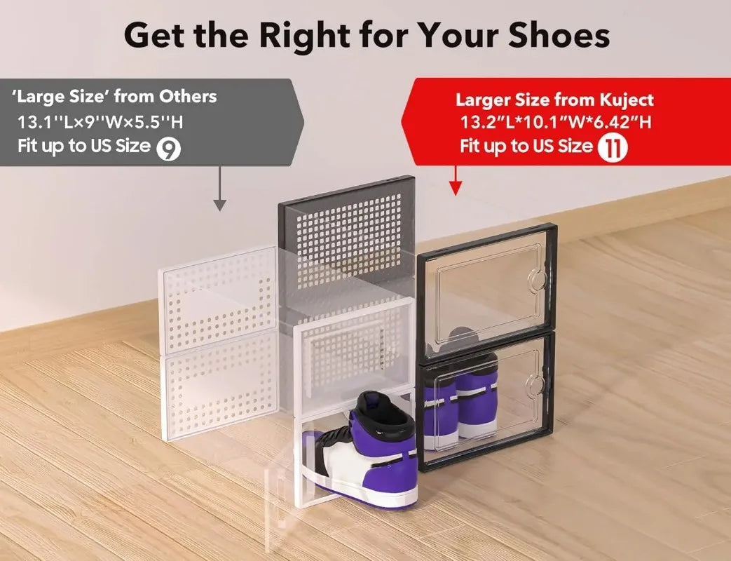 12 Pack Stackable Clear Plastic Shoe Storage Boxes with Front Door, Foldable Shoe Organizer Containers, Dust-Proof Transparent Shoe Drawer Bins for Closet Bedroom Sneaker Boots Storage