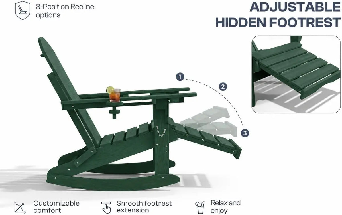 SHXI Folding HDPE Adirondack Rocking Chair for Outdoor Patio Comfort