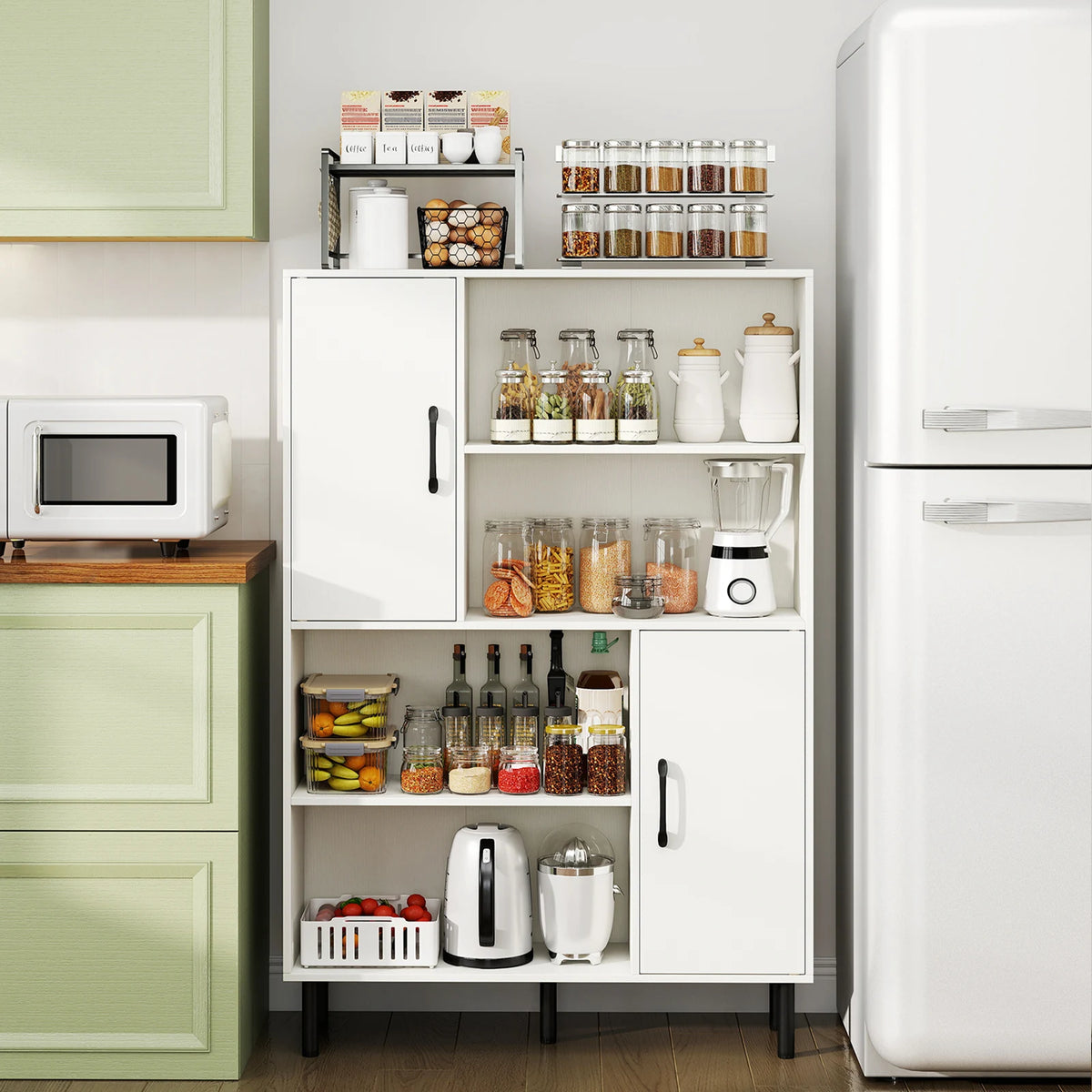 HOMASIS Kitchen Storage Cabinet With Doors And Open Shelves