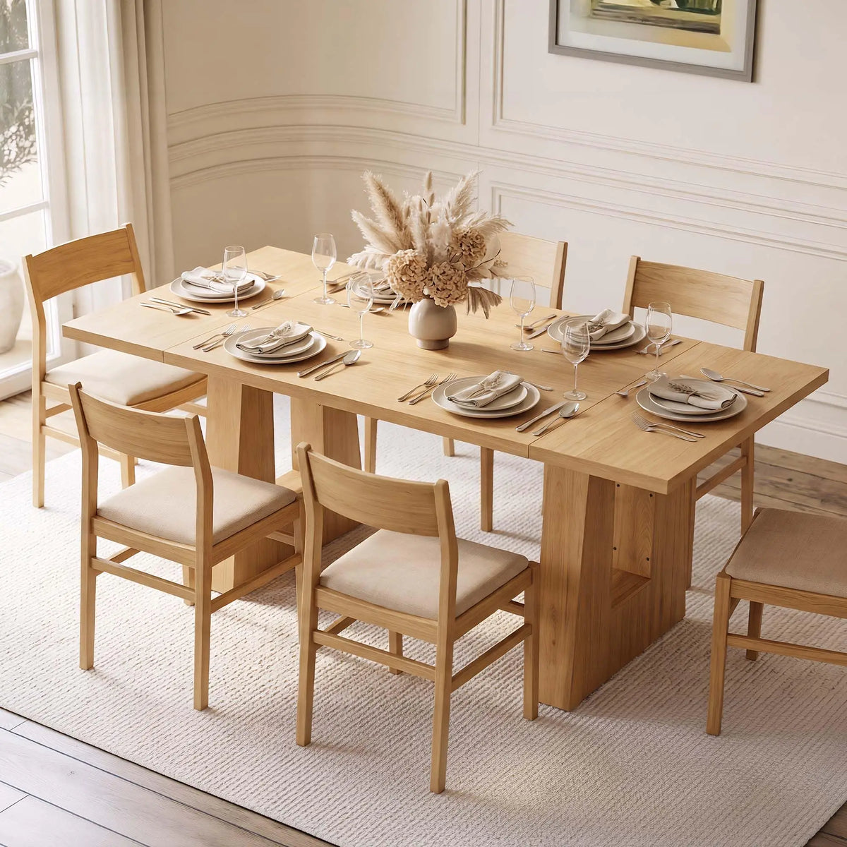HiMISS Modern Rectangular Dining Table With Wood Leg Base