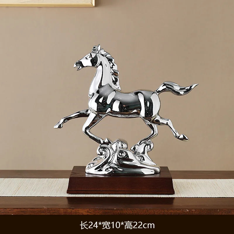 Light luxury high-end office desktop horse decoration living room housewarming opening gift wine cabinet study decoration