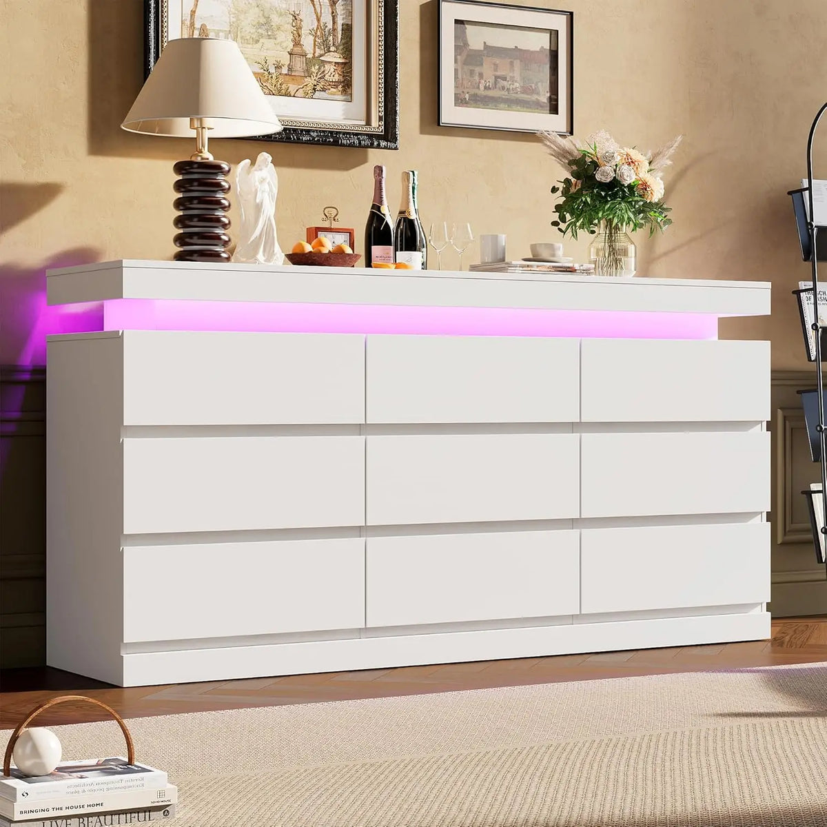 Acekool 9 Drawer Dresser With LED Lights And Charging Station