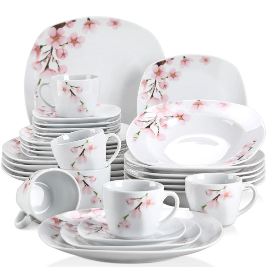 MALACASA Floral Porcelain Dinnerware Set With Plates Cups And Saucers
