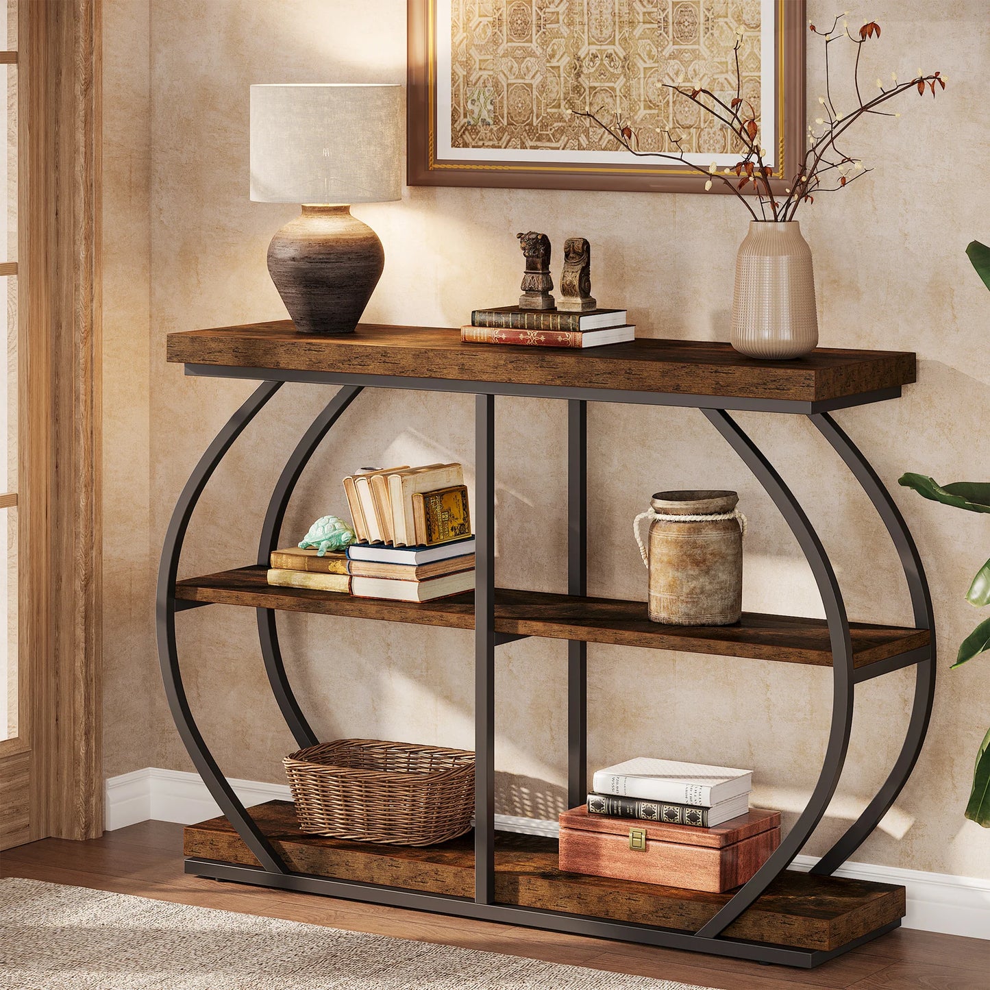 Tribesigns Industrial Three Tier Console Table With Storage Shelves