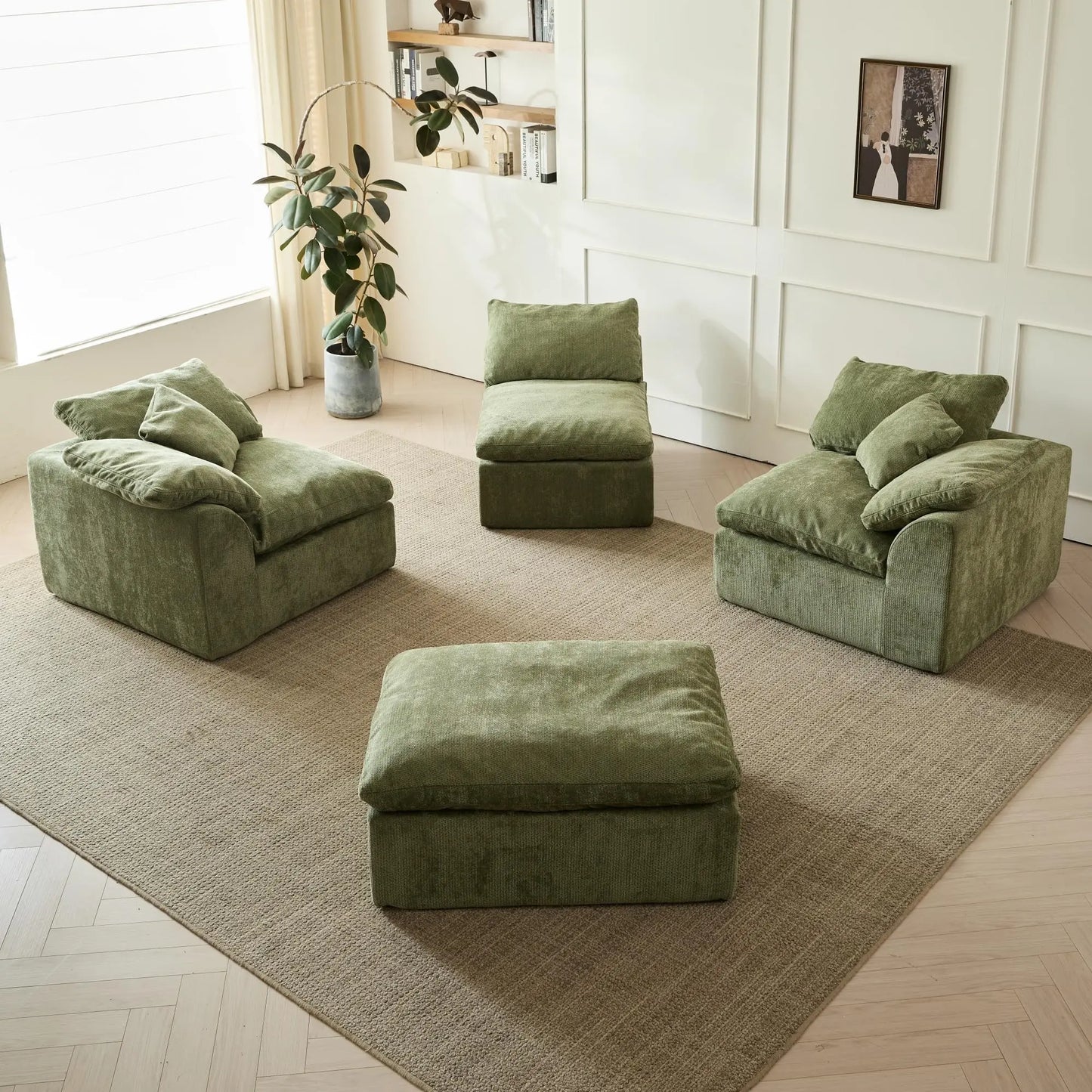 Yeflixvrau Modern L Shaped Cloud Sectional Sofa With Ottoman Cushion