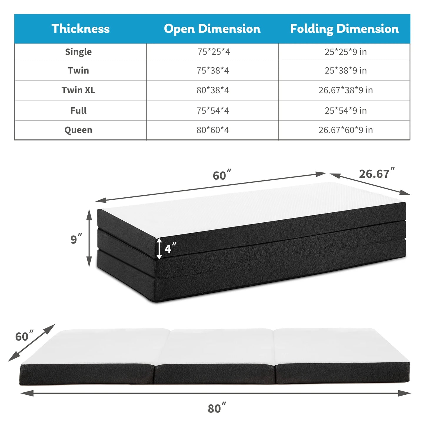 JHK Portable Folding Floor Bed With Memory Foam For Travel