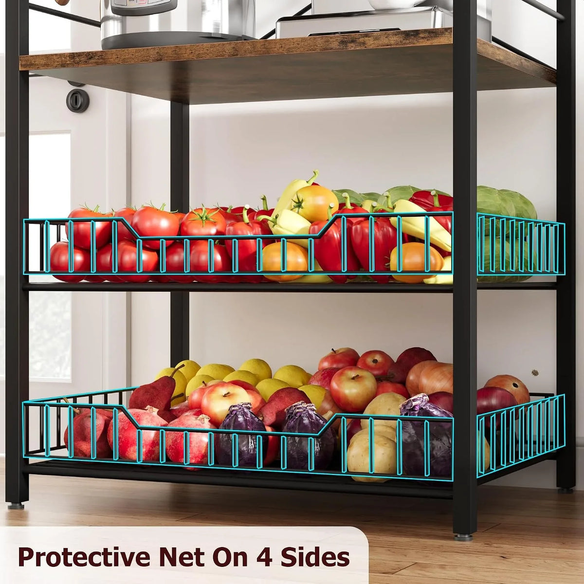 Kitchen Bakers Rack With Microwave Stand Coffee Bar Storage Organizer