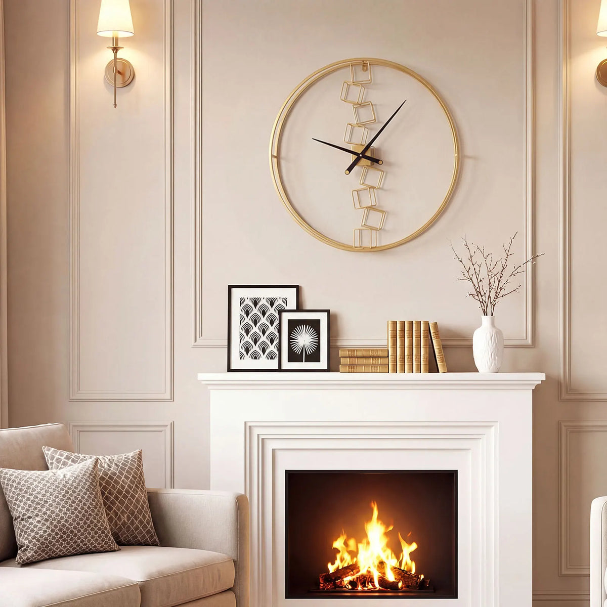 HOMASIS Nordic Style Metal Wall Clock Silent Modern Timepiece