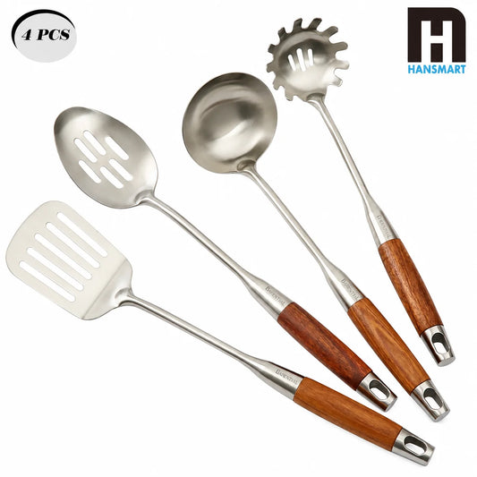 BARENTHAL 4-Piece Stainless Steel Kitchen Utensil Set Non-slip Wooden Handle Heat Resistant Spoon Turner Durable Cooking Tools for Home Kitchen