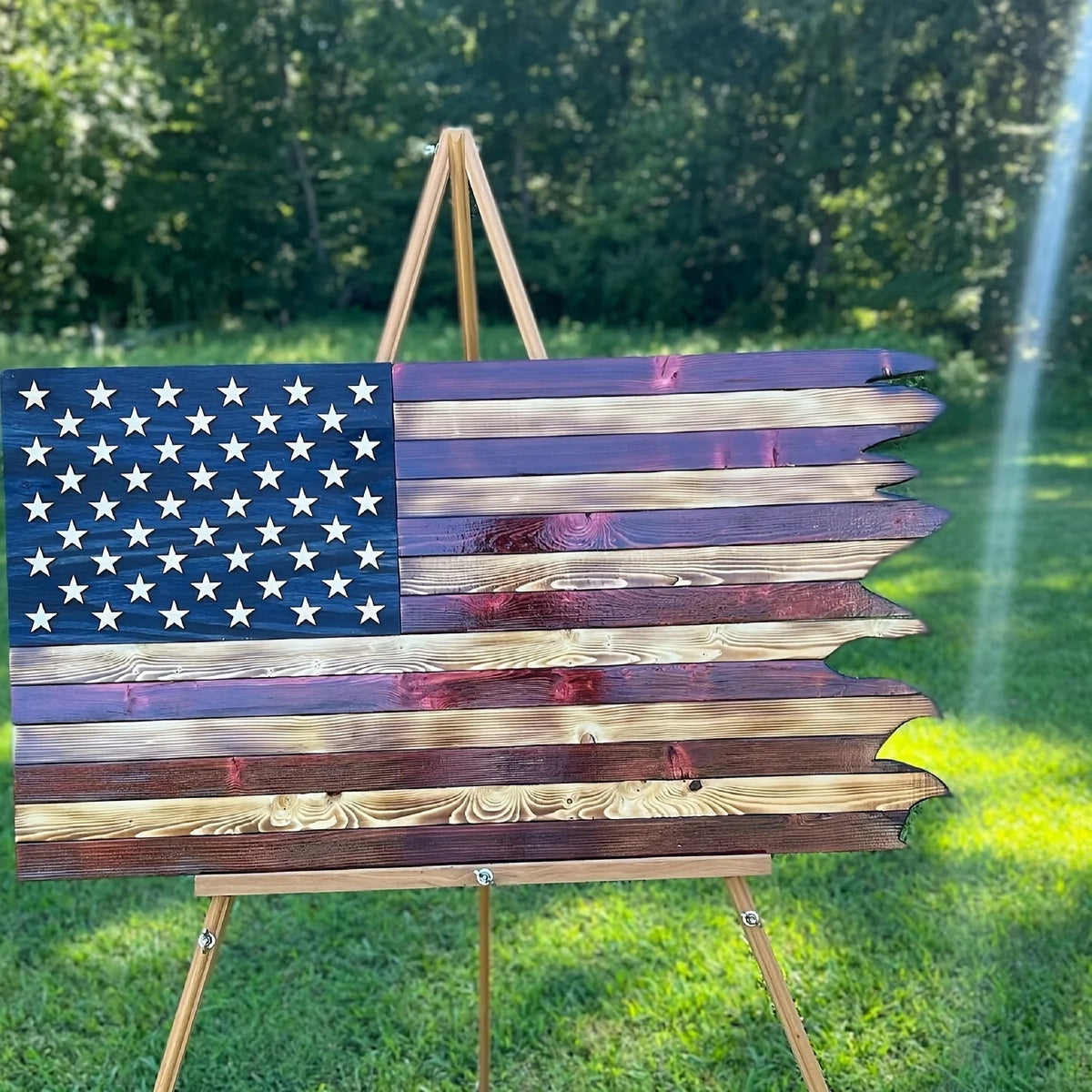 Wooden American Wavy Flag Independence Day Home Decoration