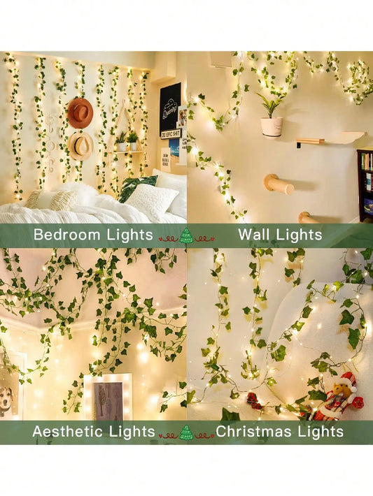 32.81ft 100 LED Ivy Lights, Vine Shaped, Battery Powered, Leaf Design, Suitable For Bedroom, Room, Wall, Garden, Garden Decor, Party