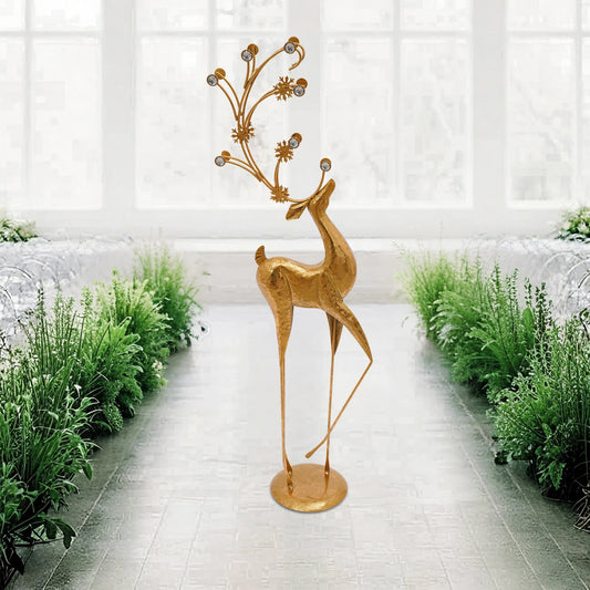 85CM Large Gold Deer Statue, Retro Iron & Plastic Sculpture with Rhinestone Antlers, High-Temperature Baking Paint, Sturdy Freestanding Home Decor Ornament for Living Room, Office, Christmas Gift
