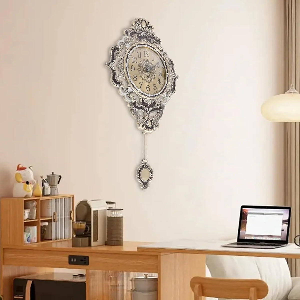 European Style Metal Wall Clock Featuring Quiet Swinging Pendulum
