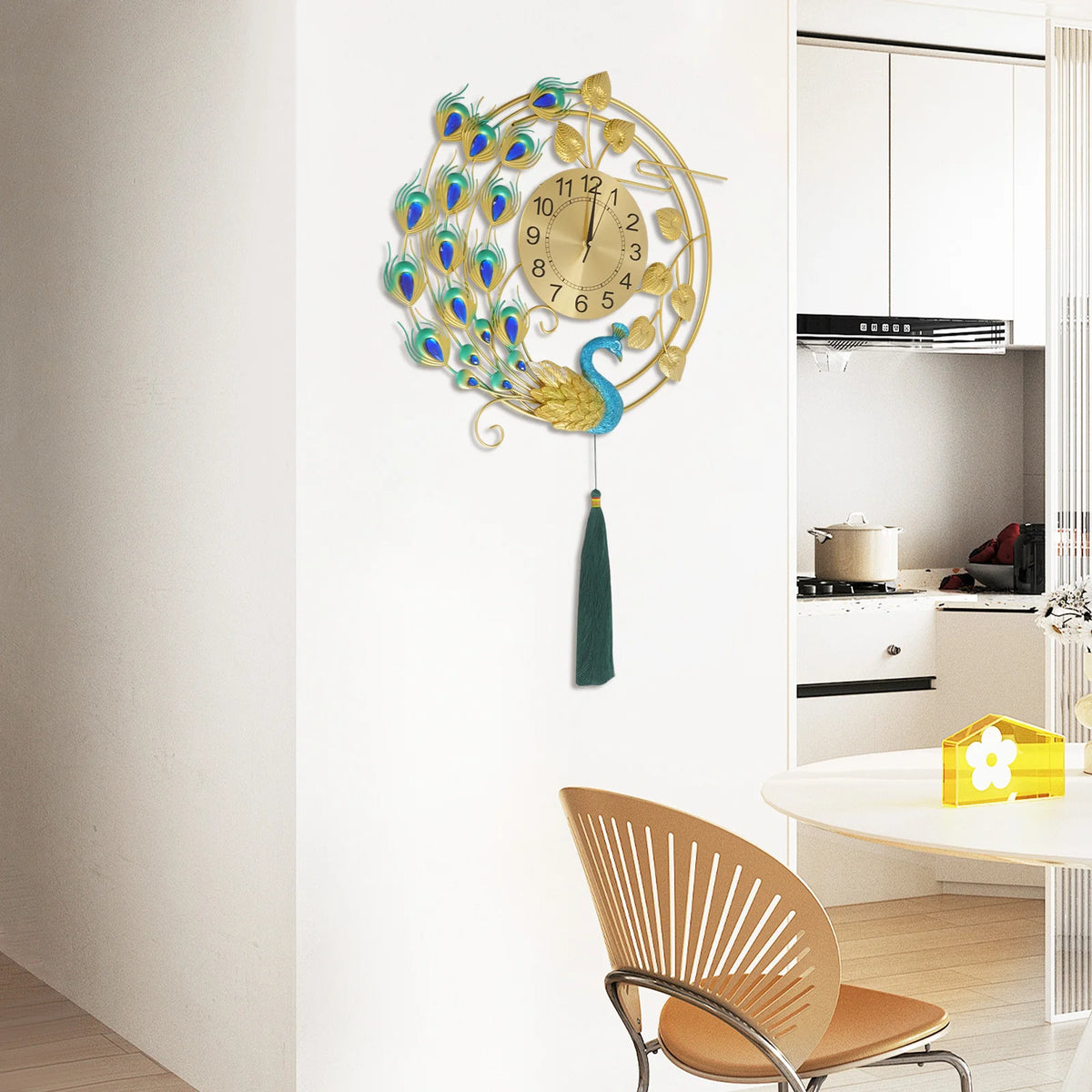 Luxury Peacock Wall Clock Silent Quartz Vintage Home Decor