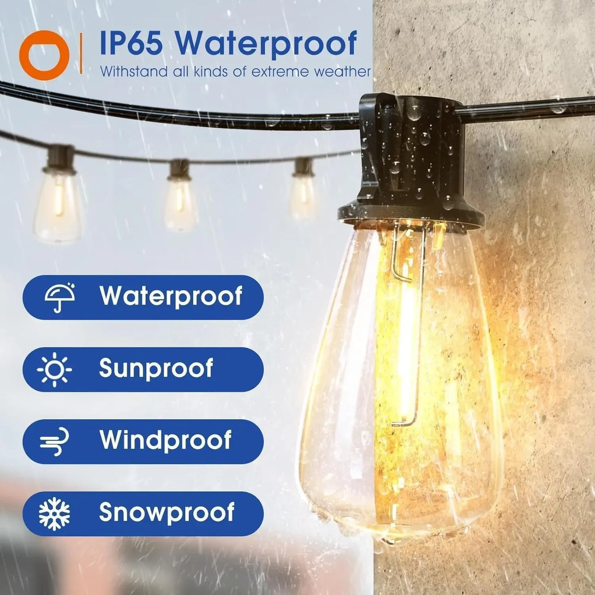 MIMIRGB Waterproof Dimmable Outdoor LED String Lights With Replaceable Bulbs