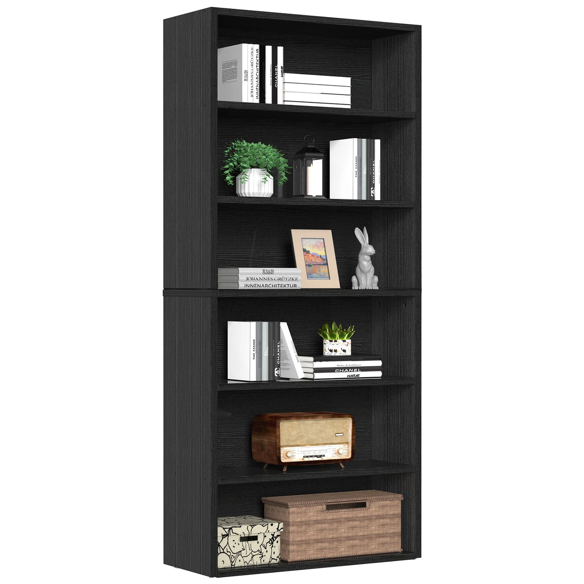 MCQ Wooden Six Shelf Bookcase With Open Display Storage