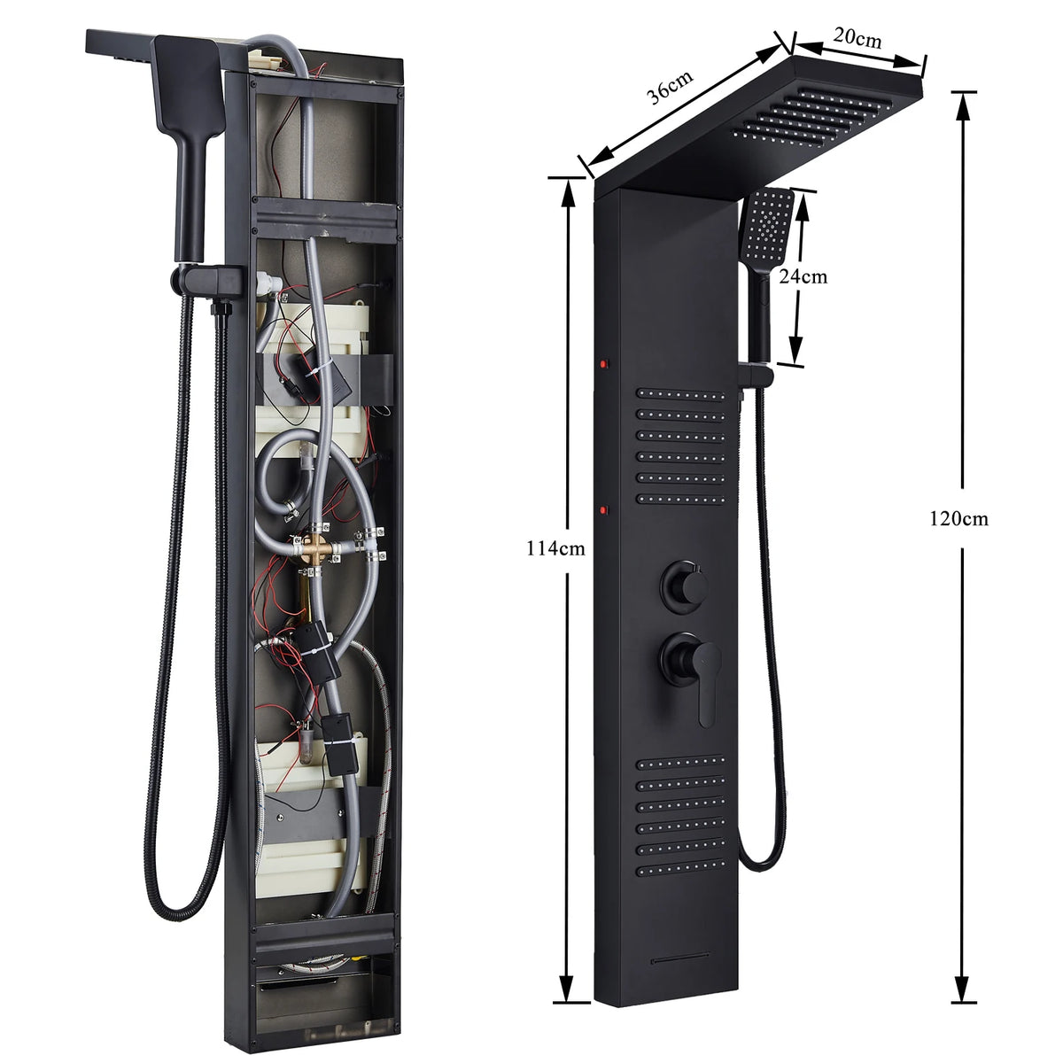 Black Shower Column LED Rainfall Bathroom Faucet with Massage Jet Shower Panel System 5 Modes Waterfall Hot and Cold Mixer Tap