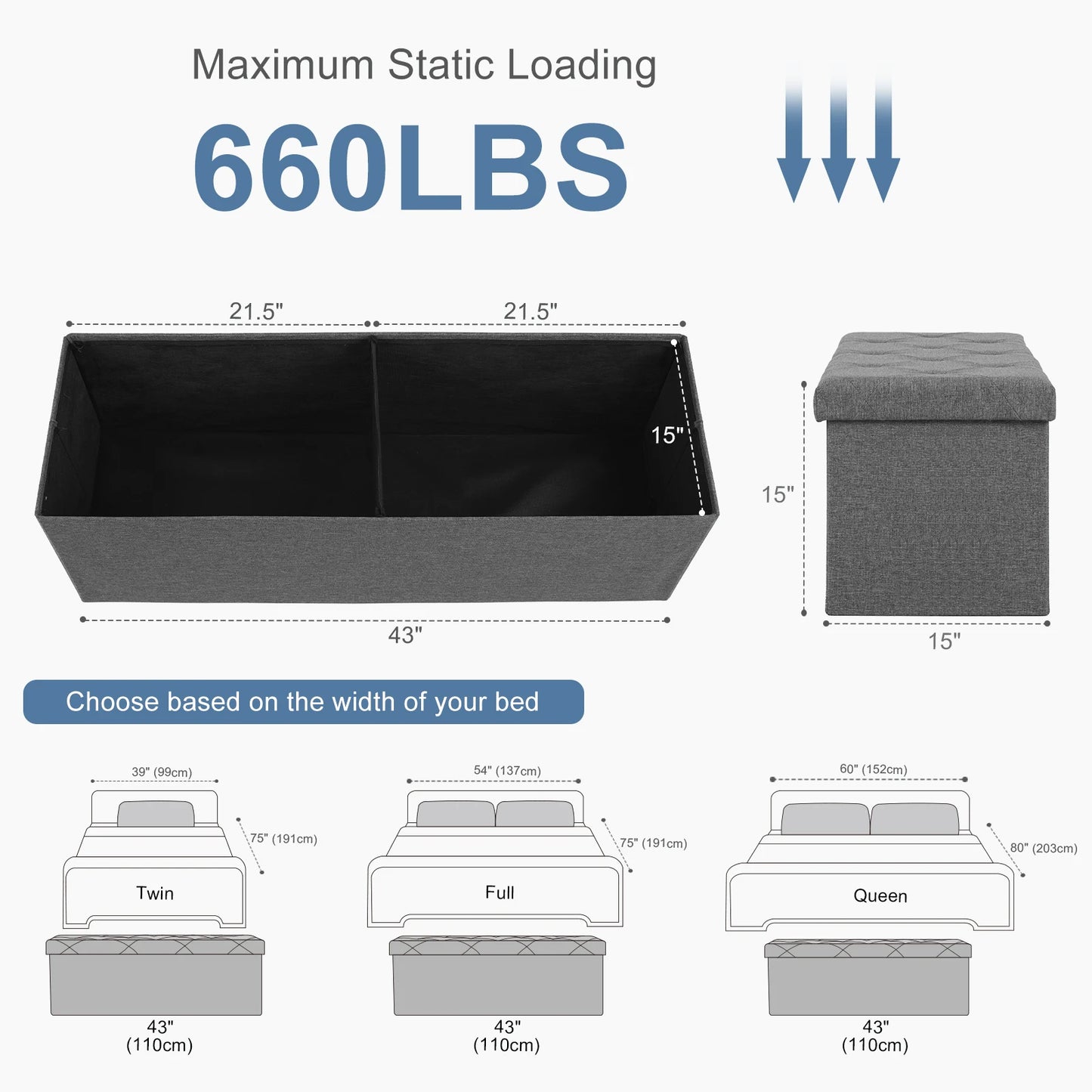 JHK Robust Metal Folding Storage Ottoman Bench With Large Hidden Space