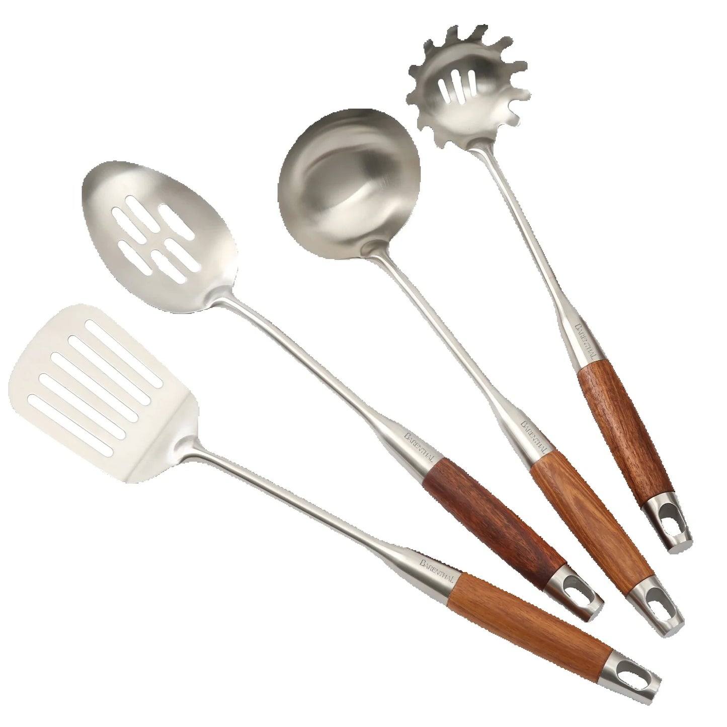 BARENTHAL 4-Piece Stainless Steel Kitchen Utensil Set Non-slip Wooden Handle Heat Resistant Spoon Turner Durable Cooking Tools for Home Kitchen
