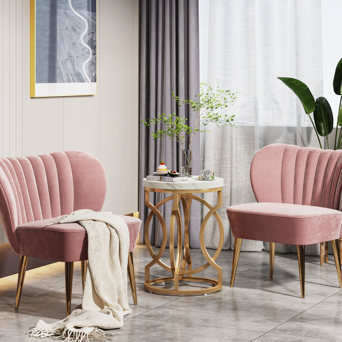 Tribesigns Round Side Table With Thick Wood Top And Steel Base