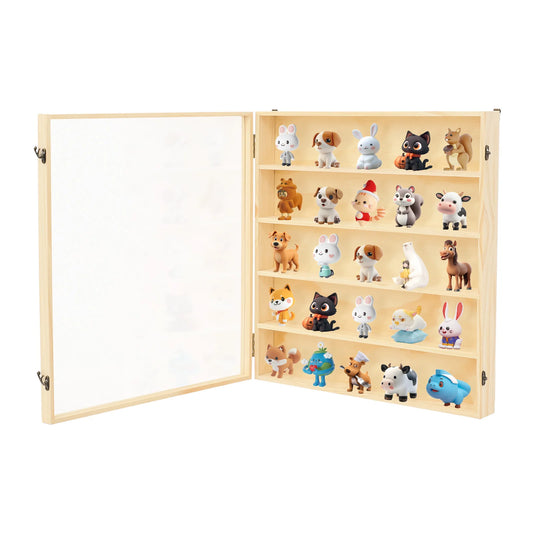5-Tier Wall Mount Solid Wood Display Case,  Composite Board Acrylic Dustproof Door Secure Latches 15-20Kg Load Bearing Burr-free Edge Anime Figurine Model Storage Cabinet