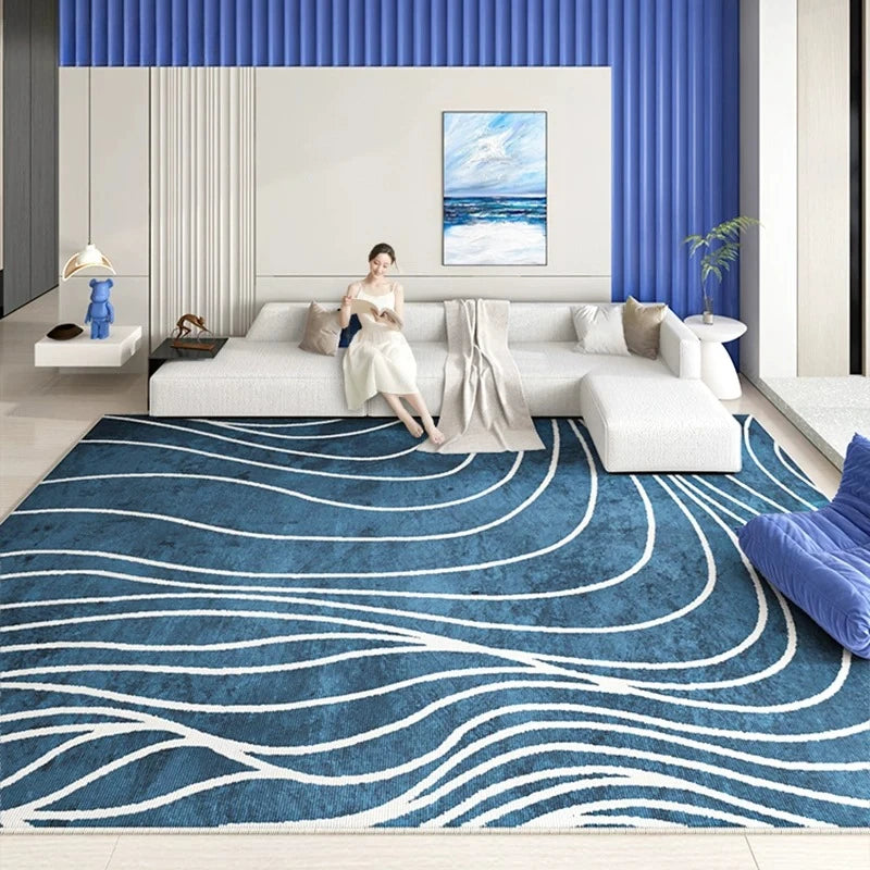 Minimalist Living Room Decoration Carpets Light Luxury Rugs for Bedroom Soft Blue Line Art Lounge Rug Home Thicken Floor Mat