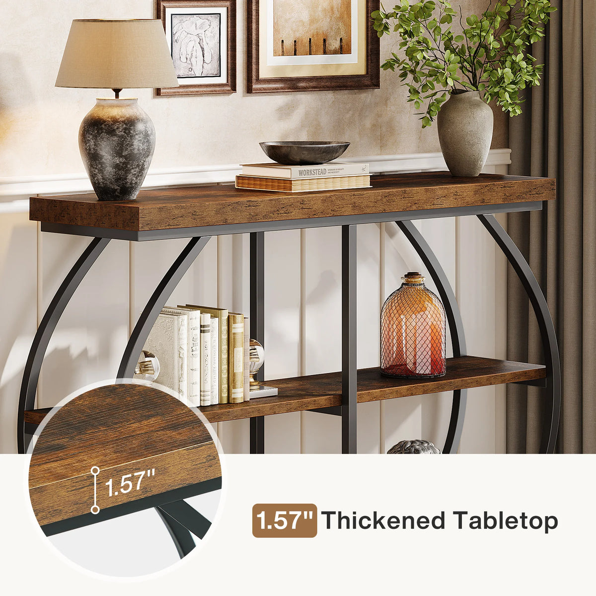 Tribesigns Industrial Three Tier Console Table With Storage Shelves