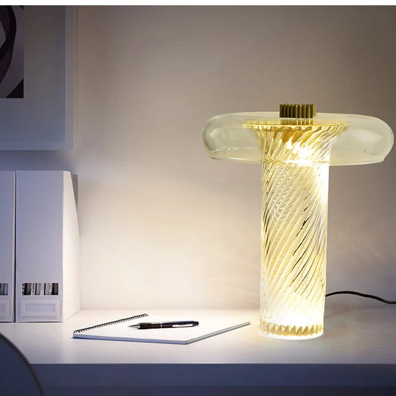 JIANKEXING Nordic Twisted Glass Table Lamp Modern LED Desk Light