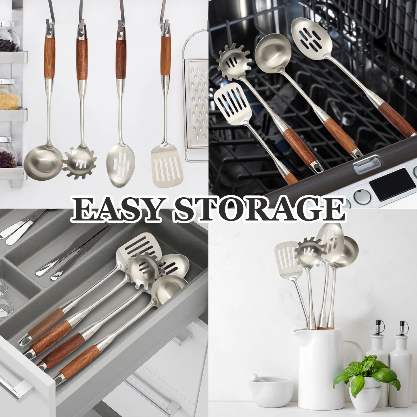 BARENTHAL 4-Piece Stainless Steel Kitchen Utensil Set Non-slip Wooden Handle Heat Resistant Spoon Turner Durable Cooking Tools for Home Kitchen